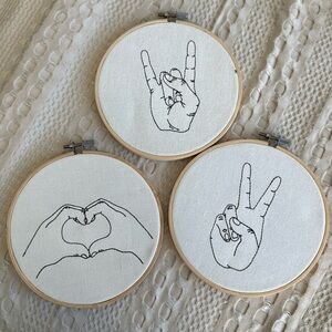 Set of 3 embroidery hoop wall decor
